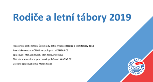 Titulní strana šetření Rodiče a letní tábory 2019